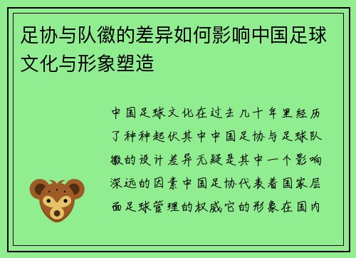 足协与队徽的差异如何影响中国足球文化与形象塑造
